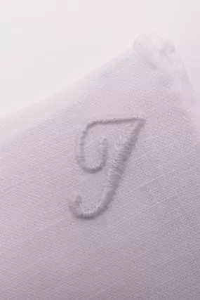 Hand-Embroidered Initial I White Linen Pocket Square