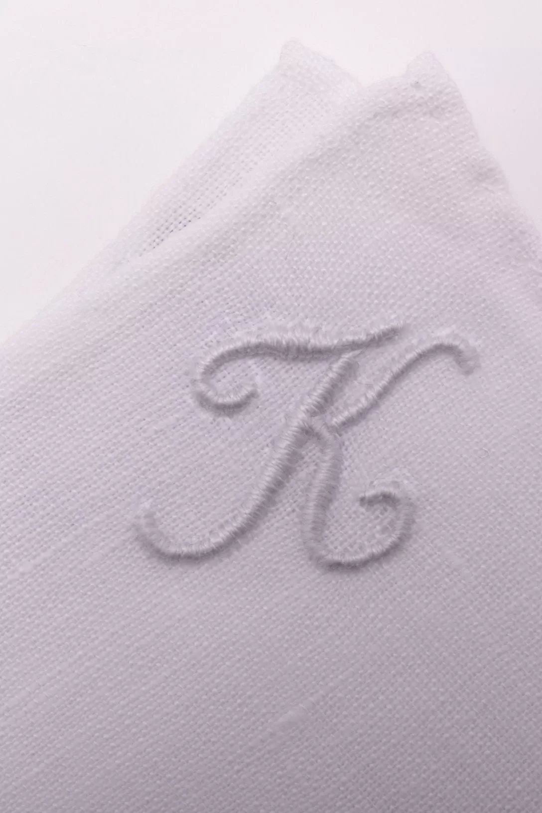 Hand-Embroidered Initial K White Linen Pocket Square