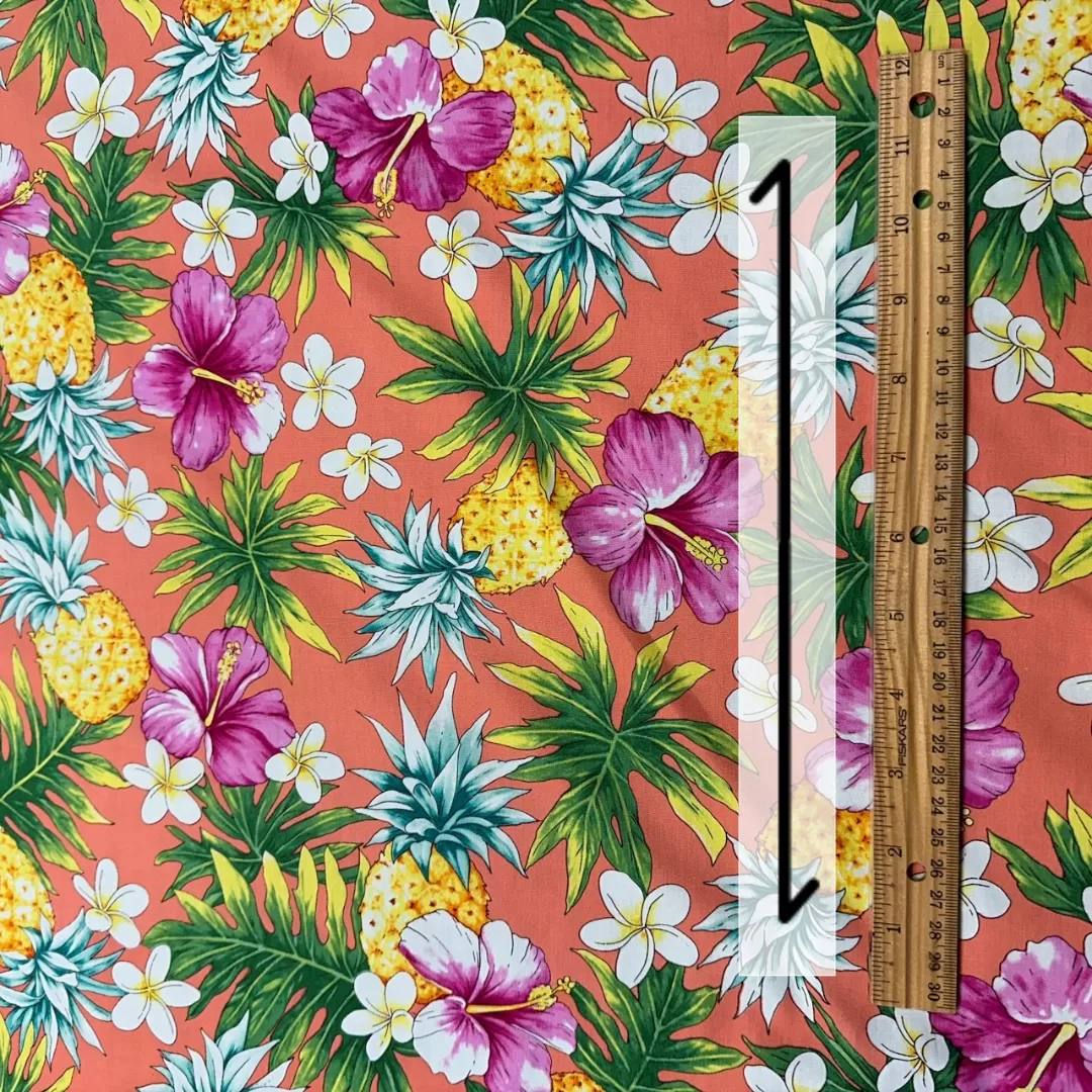 Hawaiian fabric with Pineapple, hibiscus and plumeria