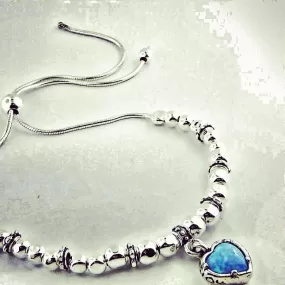 Heart Charm bracelet Jewish jewelry Blue Opal for a good Luck