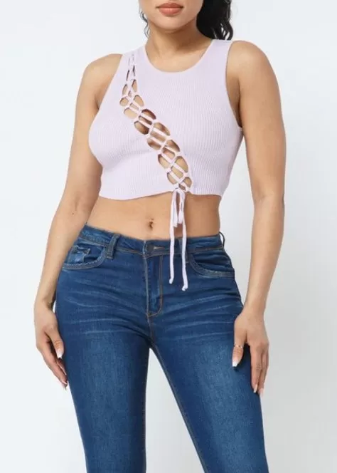 Hera Collection Diagonal Lace Crop Top (Light Purple) 22487