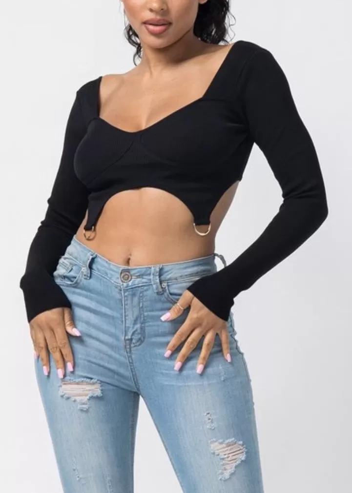 Hera Collection Double Ring Crop Top (Black) 22577-O