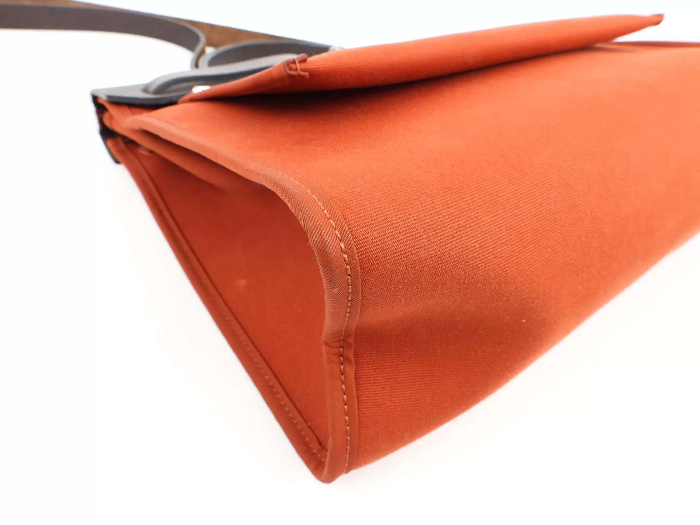 Hermes Herbag Zip 31 Rust Orange Toile Canvas and Brown Vache Hunter Leather SHW