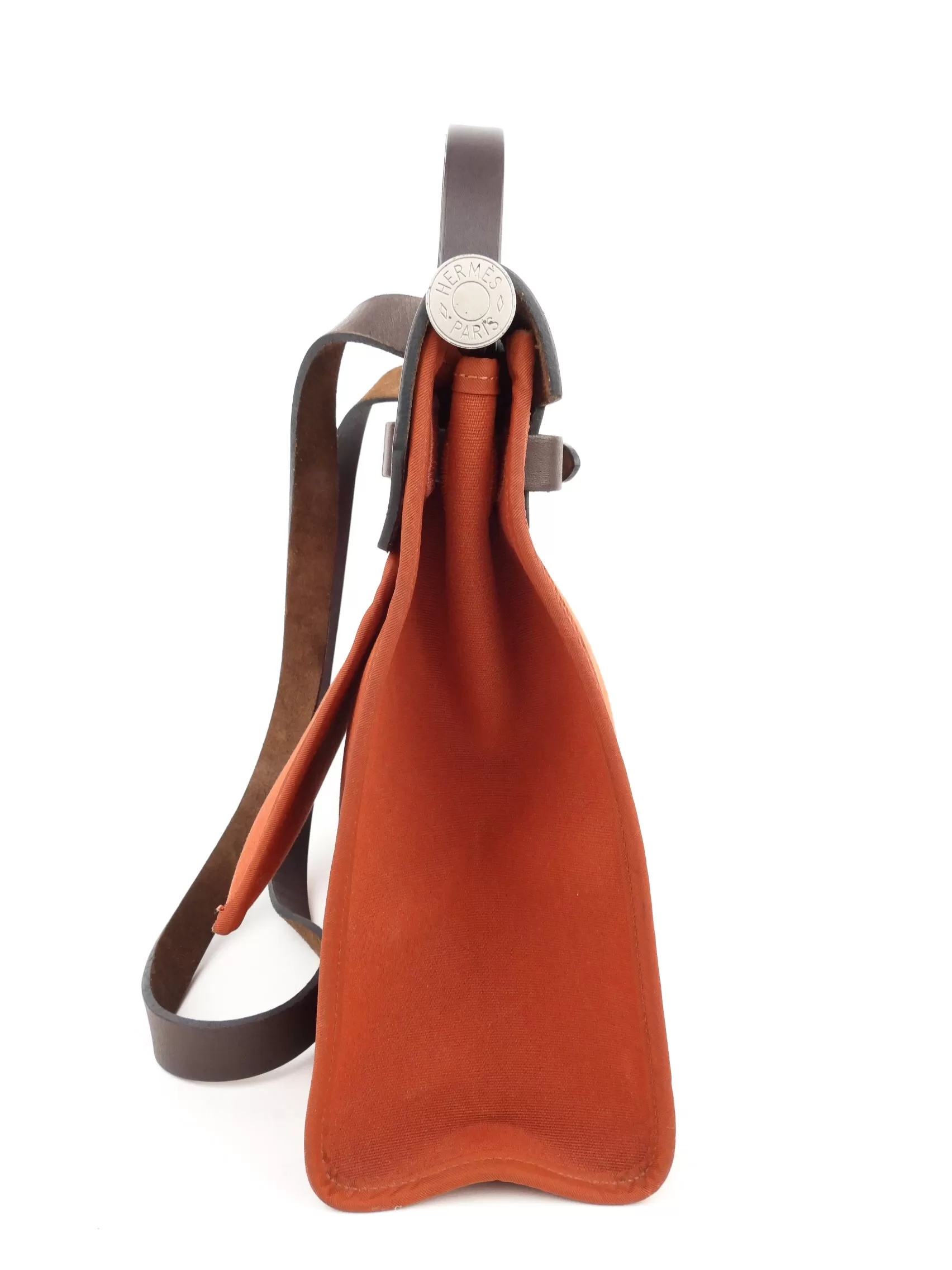 Hermes Herbag Zip 31 Rust Orange Toile Canvas and Brown Vache Hunter Leather SHW