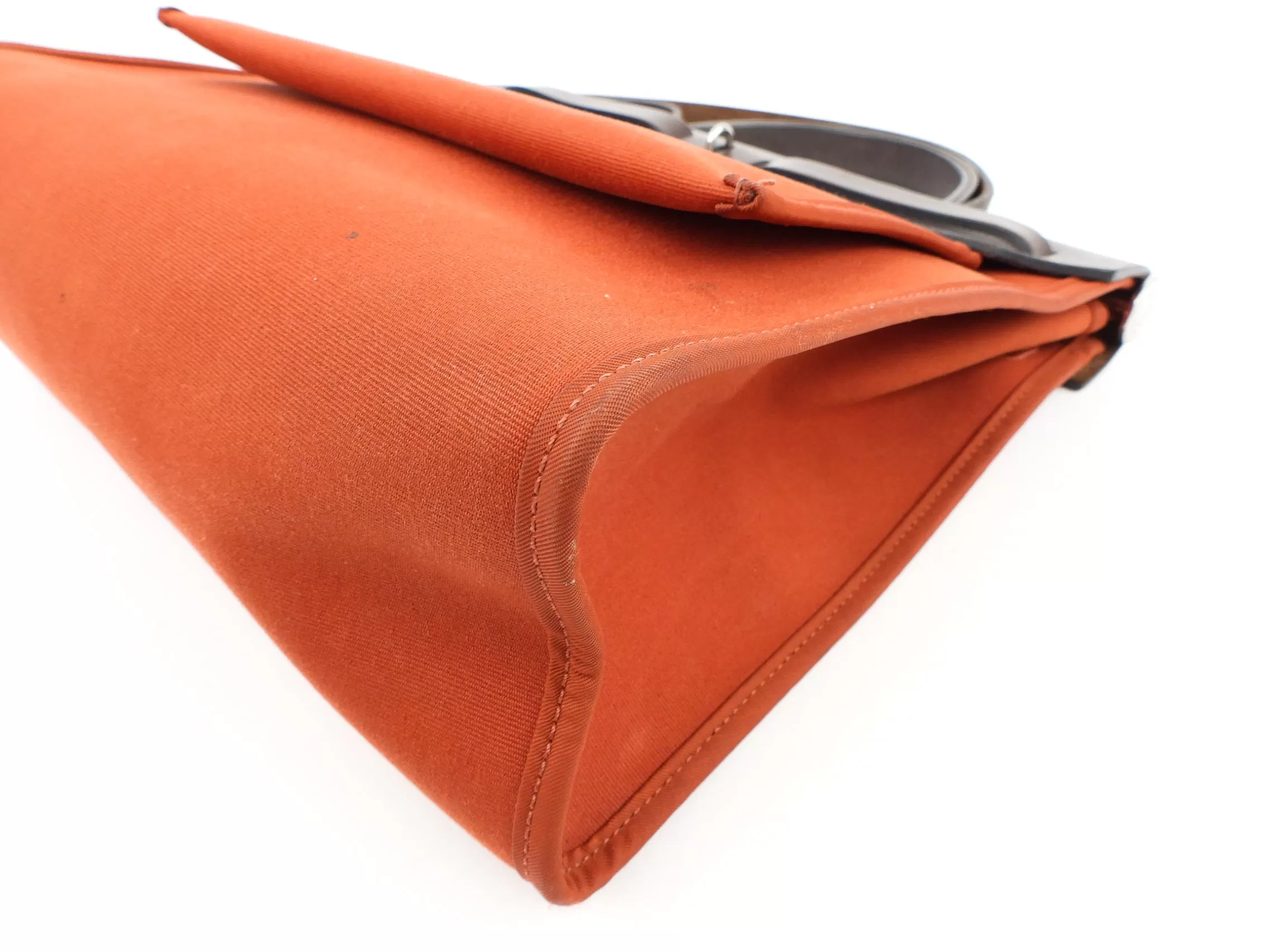 Hermes Herbag Zip 31 Rust Orange Toile Canvas and Brown Vache Hunter Leather SHW