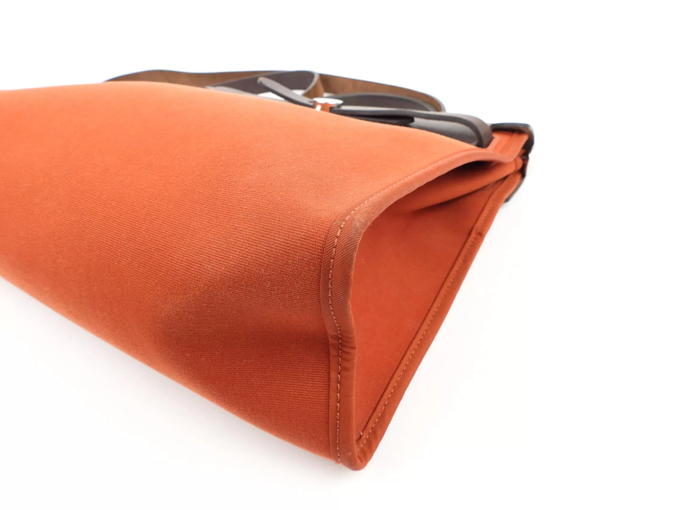 Hermes Herbag Zip 31 Rust Orange Toile Canvas and Brown Vache Hunter Leather SHW