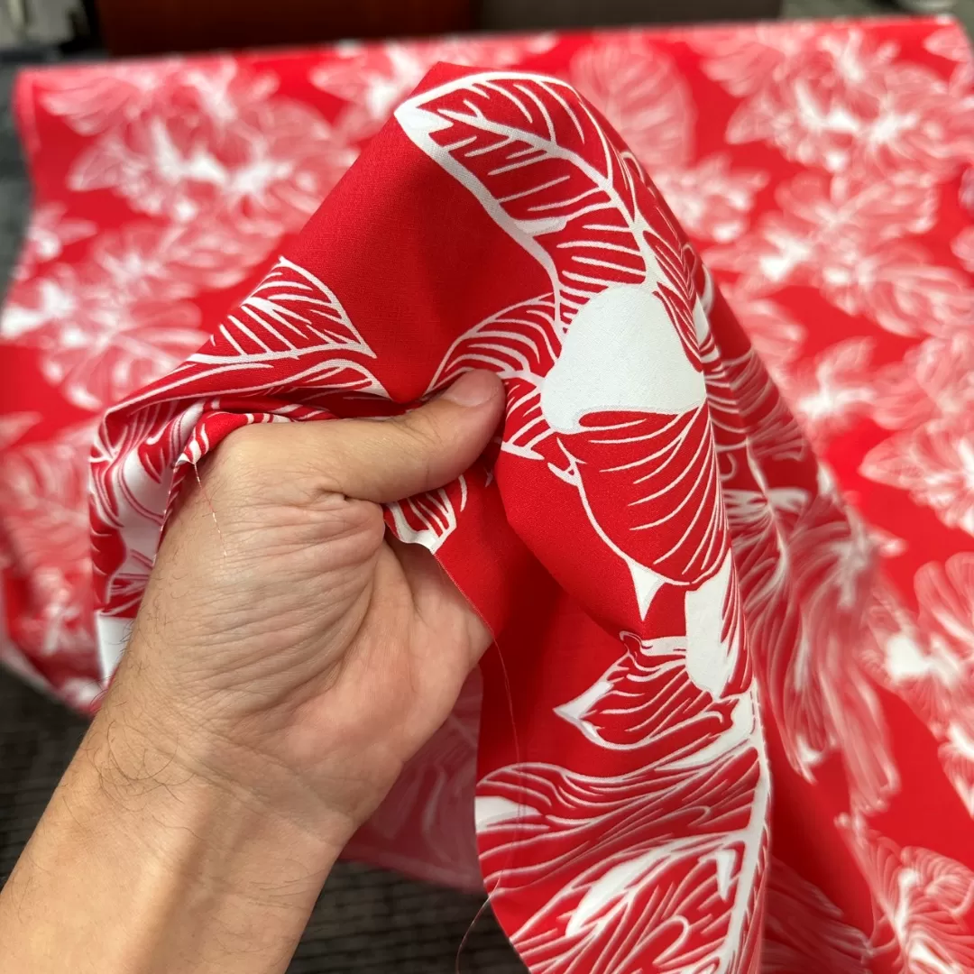 Hibiscus Print Hawaiian Fabric - Red