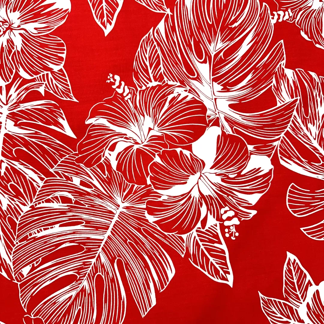 Hibiscus Print Hawaiian Fabric - Red