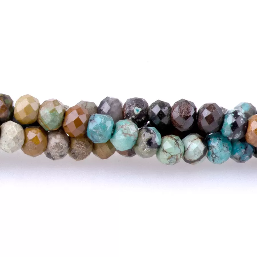 Hubei Turquoise Blue/Brown/Black 3x4mm Rondelle Faceted - 15-16 Inch