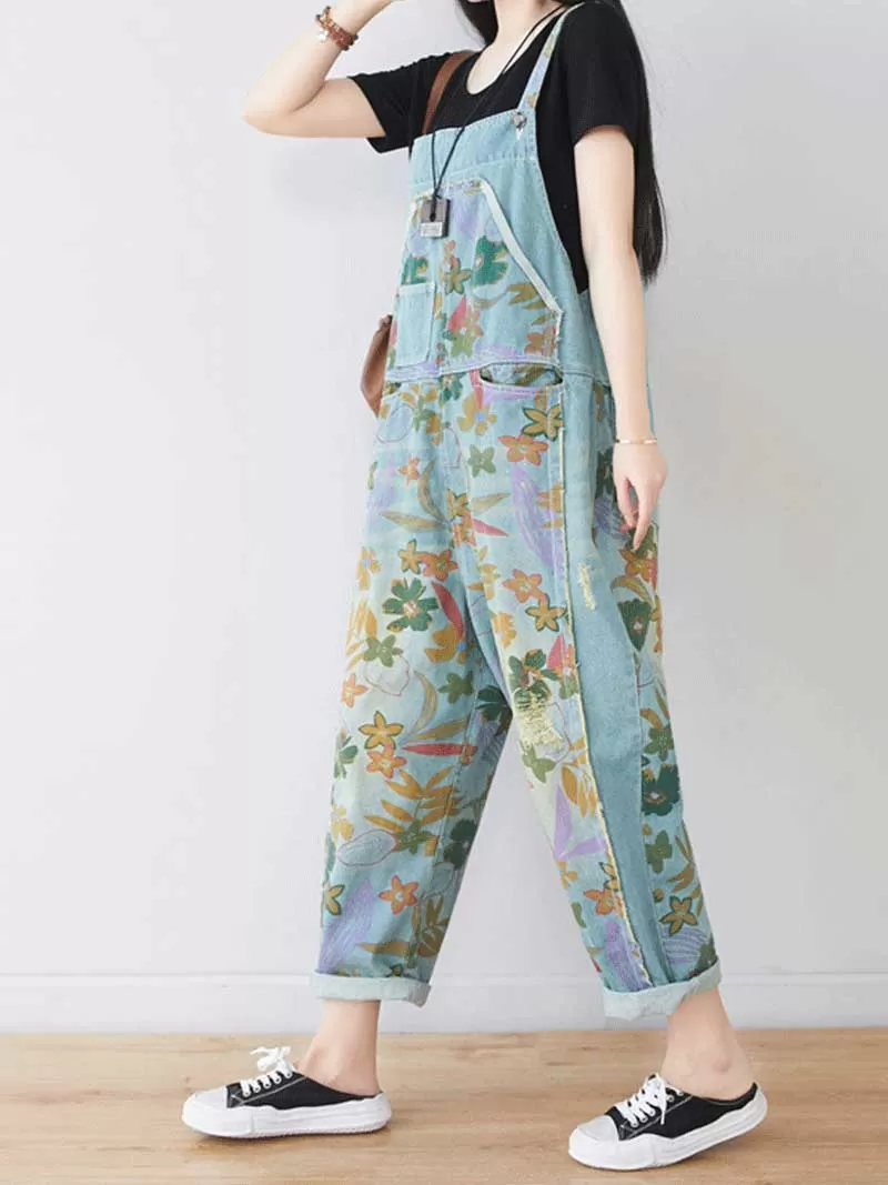 It’s My Life Flower Printed Denim Overall Dungarees