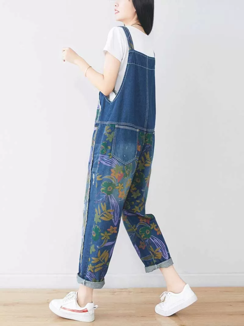 It’s My Life Flower Printed Denim Overall Dungarees