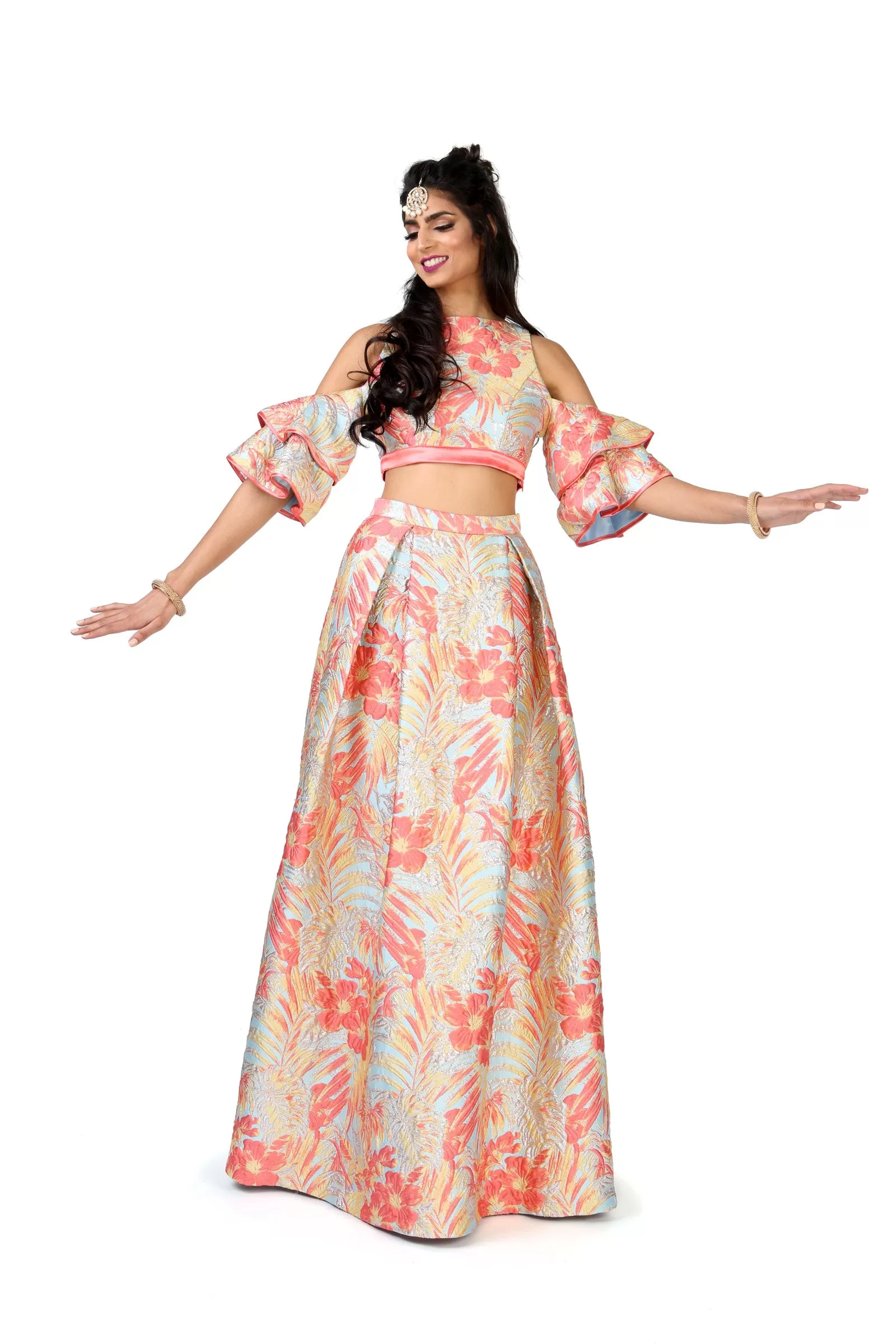 JAMANI Floral Palm Lehenga Skirt