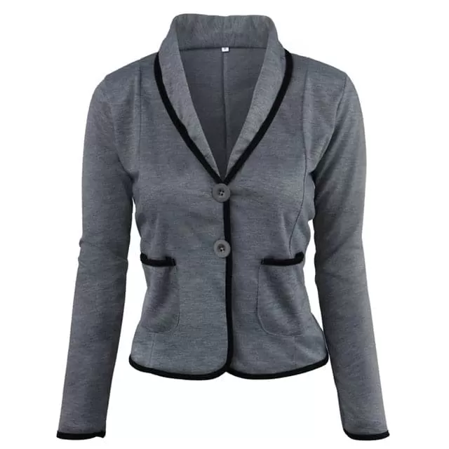 JASMINE SUITS Women's Stylish Elegant Fashion 2-Buttons Premium Quality Silver Gray & Black Shawl Lapel Jacket