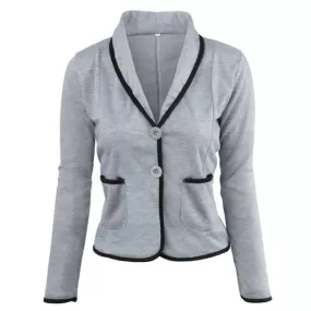 JASMINE SUITS Women's Stylish Elegant Fashion 2-Buttons Premium Quality Silver Gray & Black Shawl Lapel Jacket