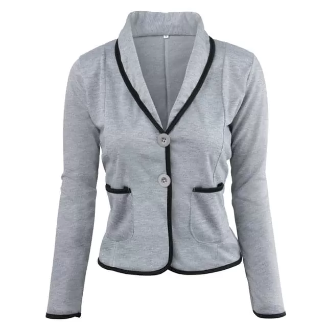 JASMINE SUITS Women's Stylish Elegant Fashion 2-Buttons Premium Quality Silver Gray & Black Shawl Lapel Jacket