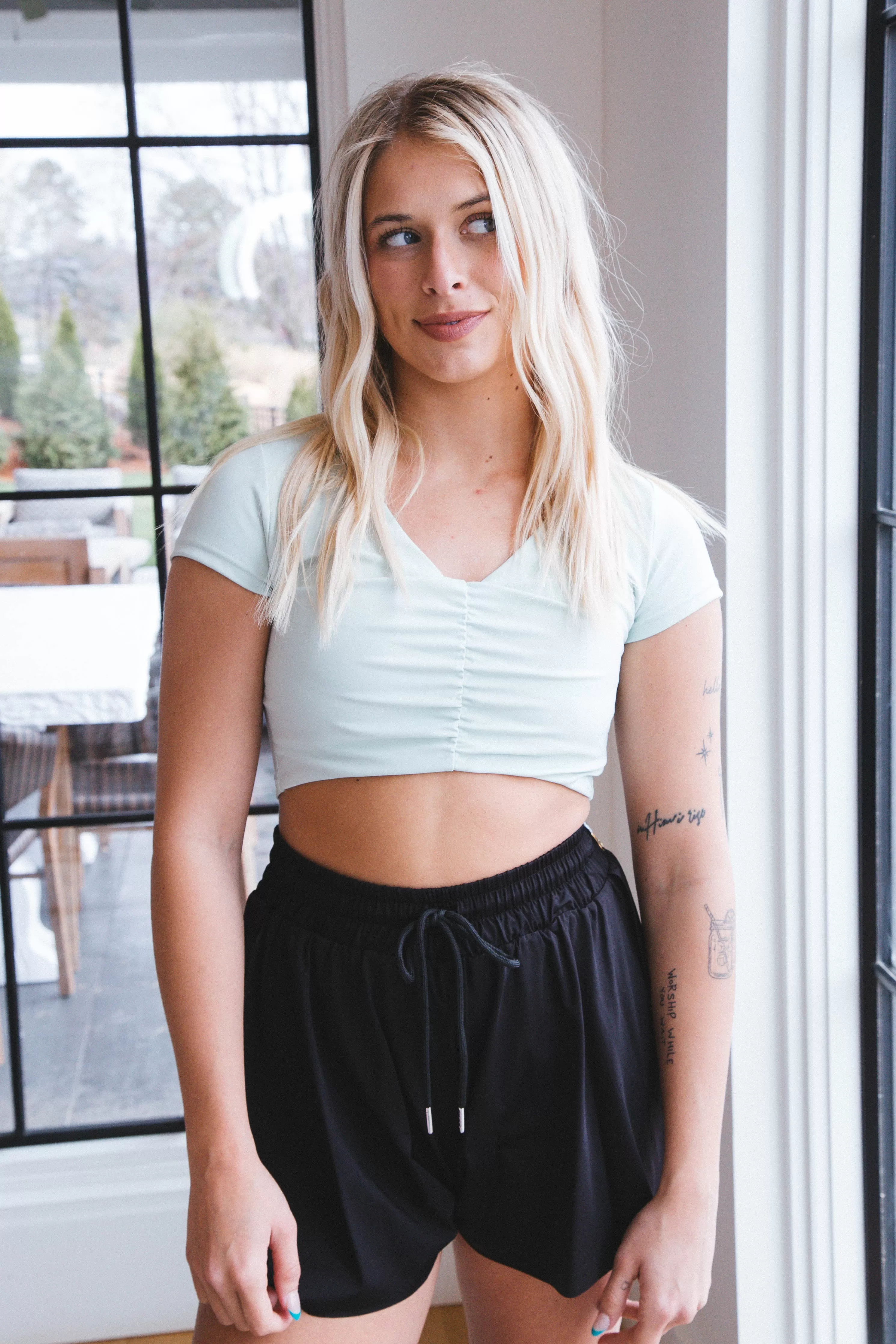 Juniper Ruched Front Crop Top, Mint