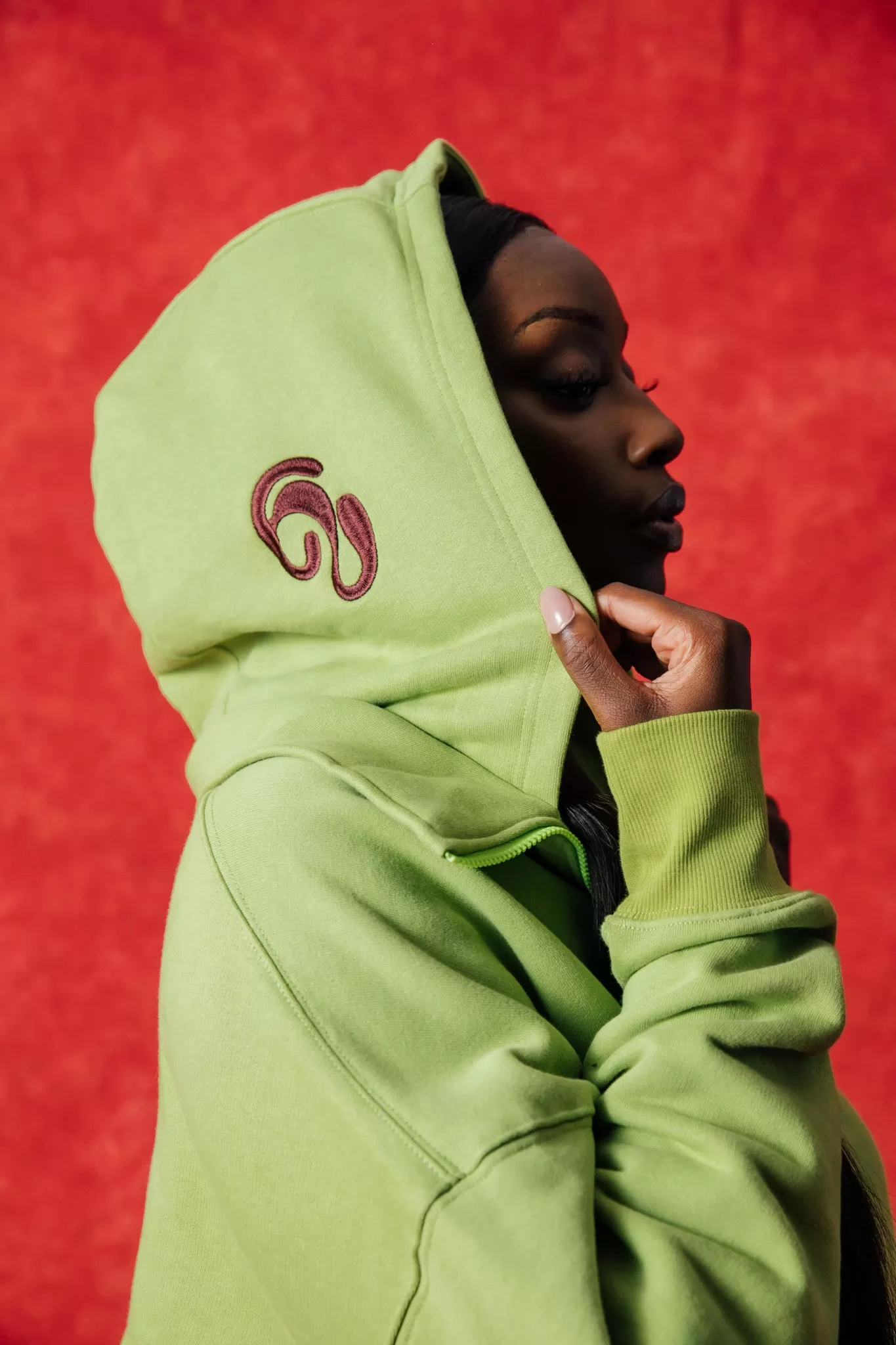 Kaia Logo Embroidered Cotton Half Zip Sweatshirt Hoodie - Pistachio