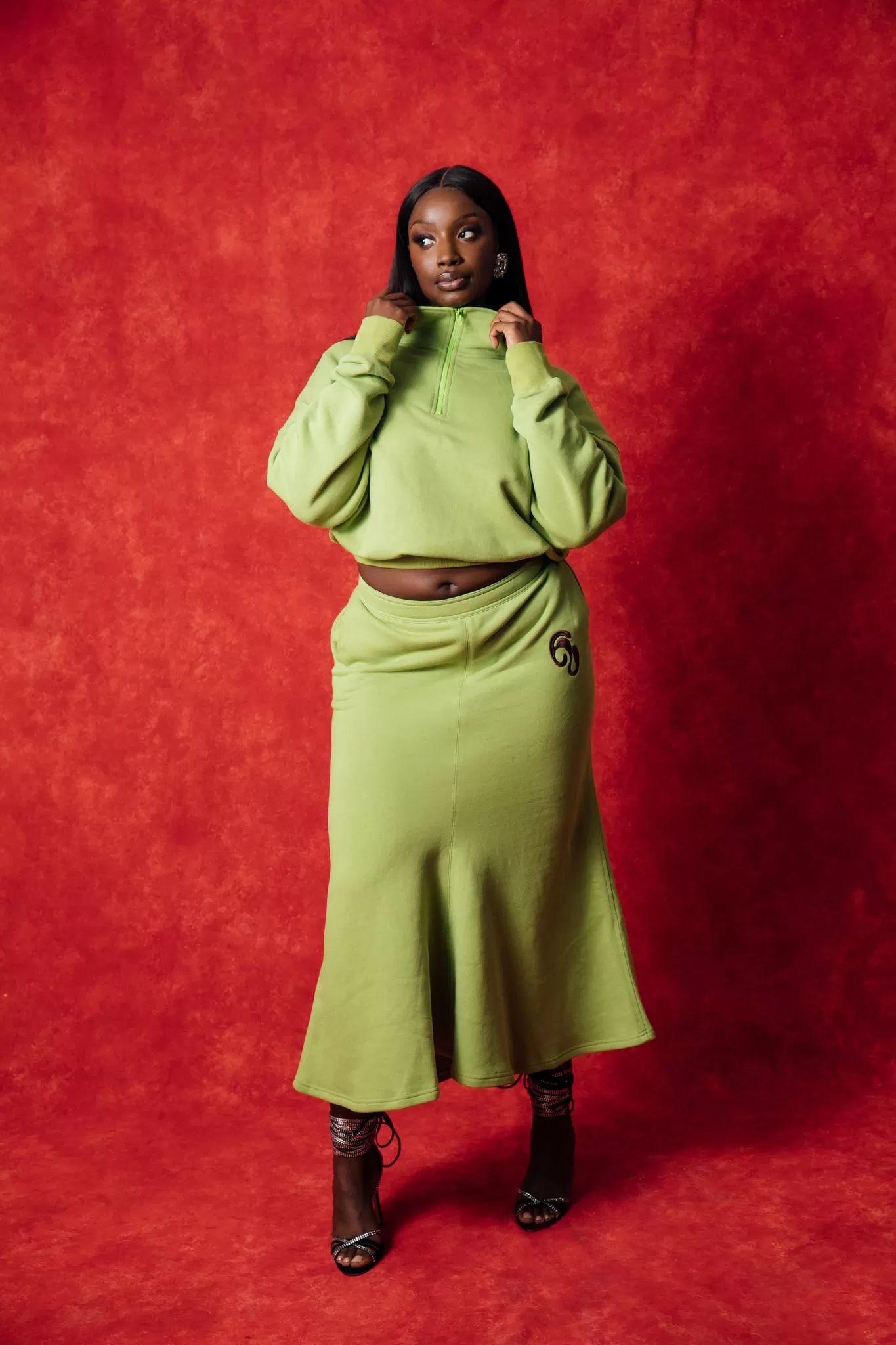 Kaia Logo Embroidered Cotton Sweatskirt - Pistachio