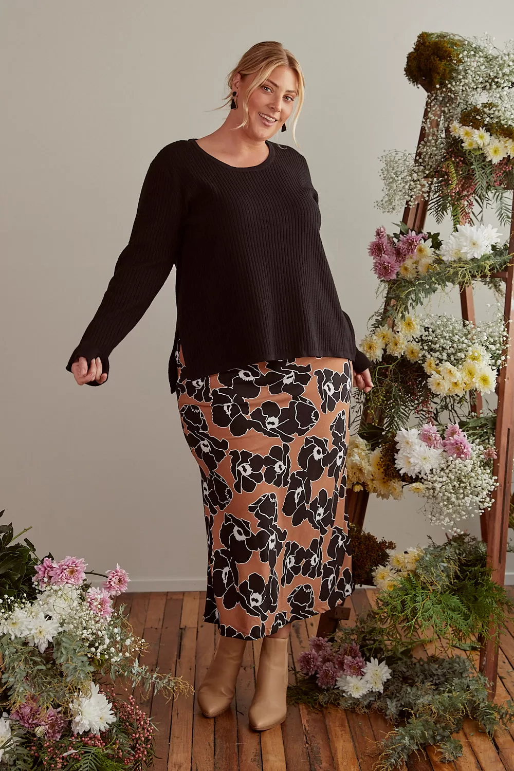 Katie Bias Cut Skirt in Autumn Lily