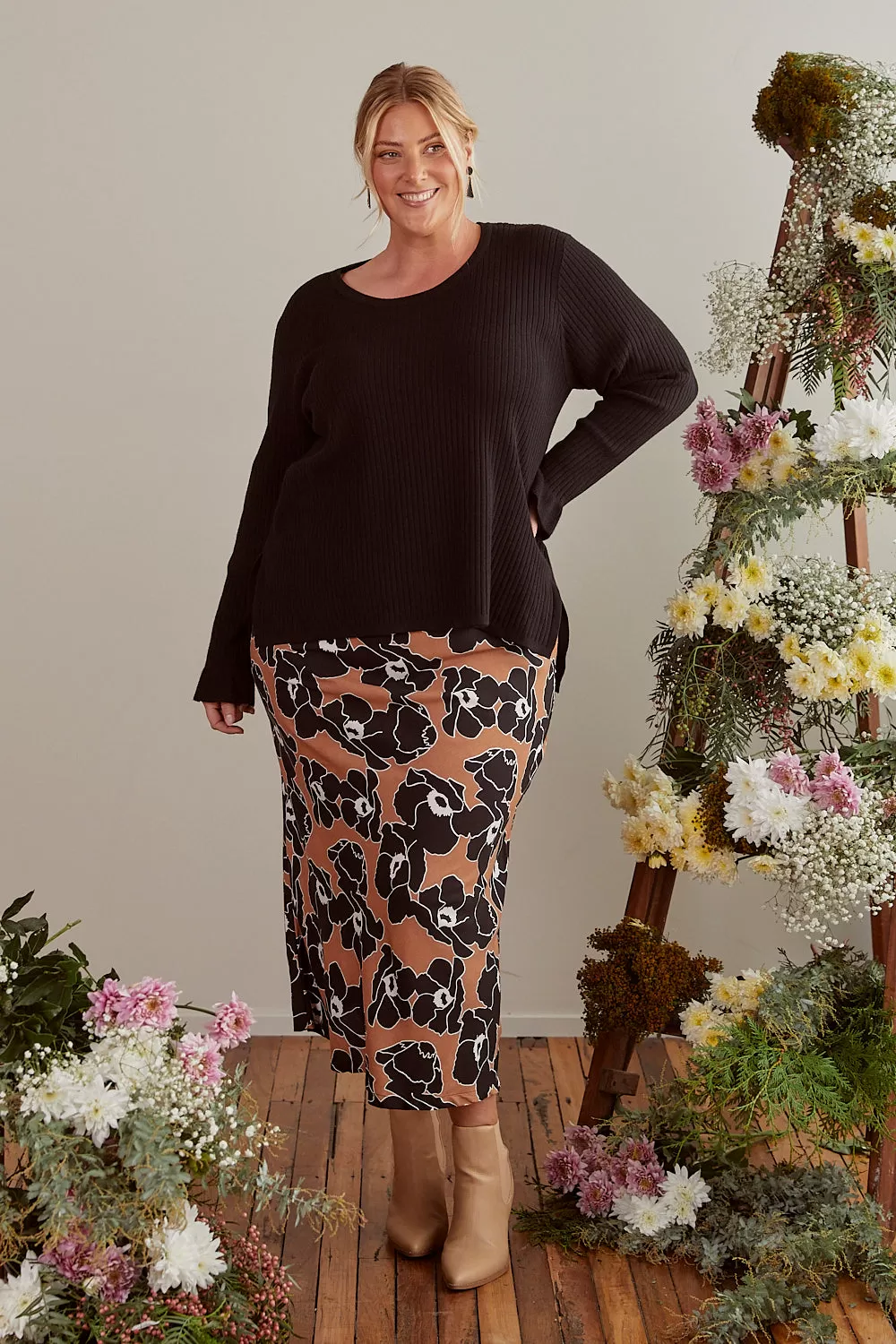 Katie Bias Cut Skirt in Autumn Lily