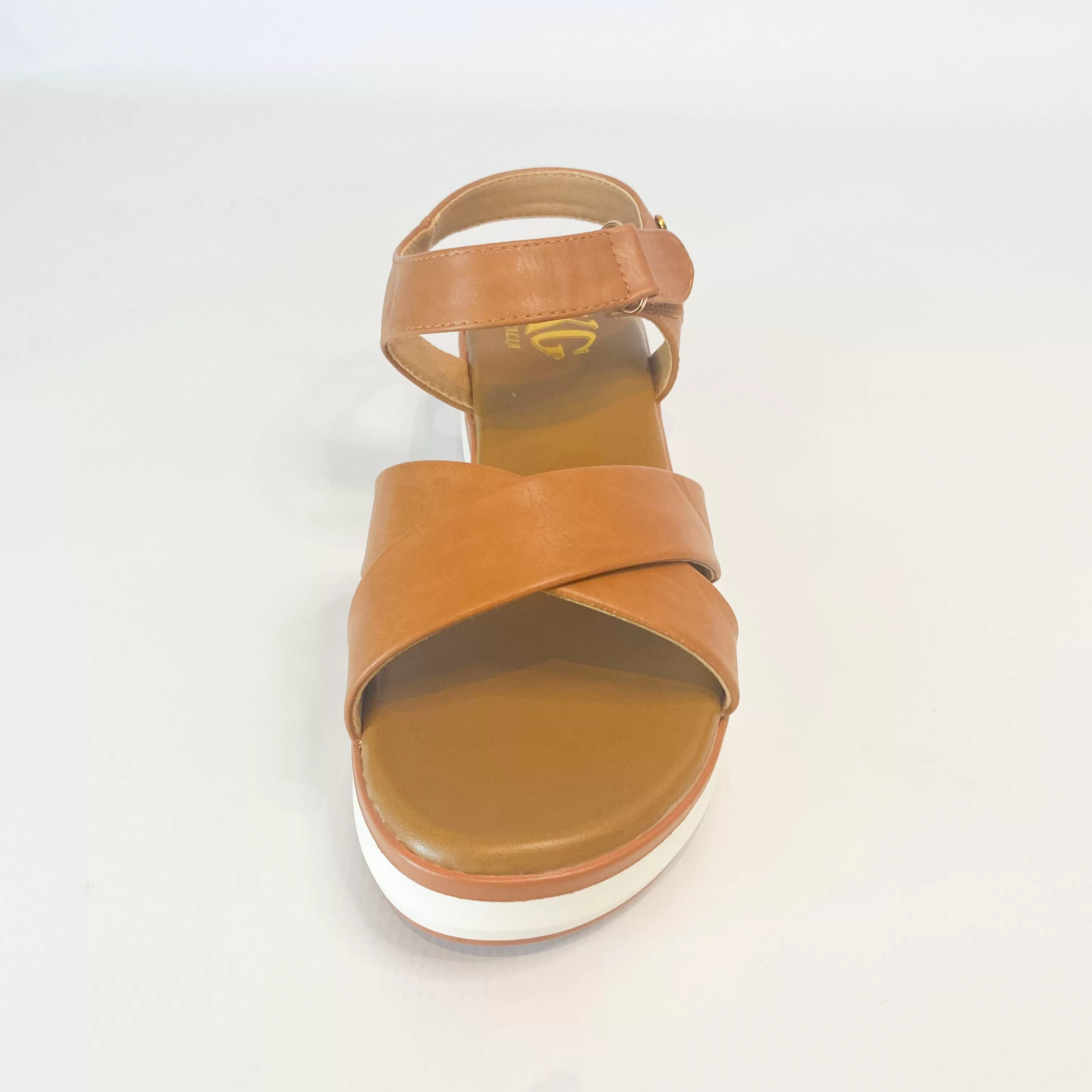 KG tan crossover wedge sandal