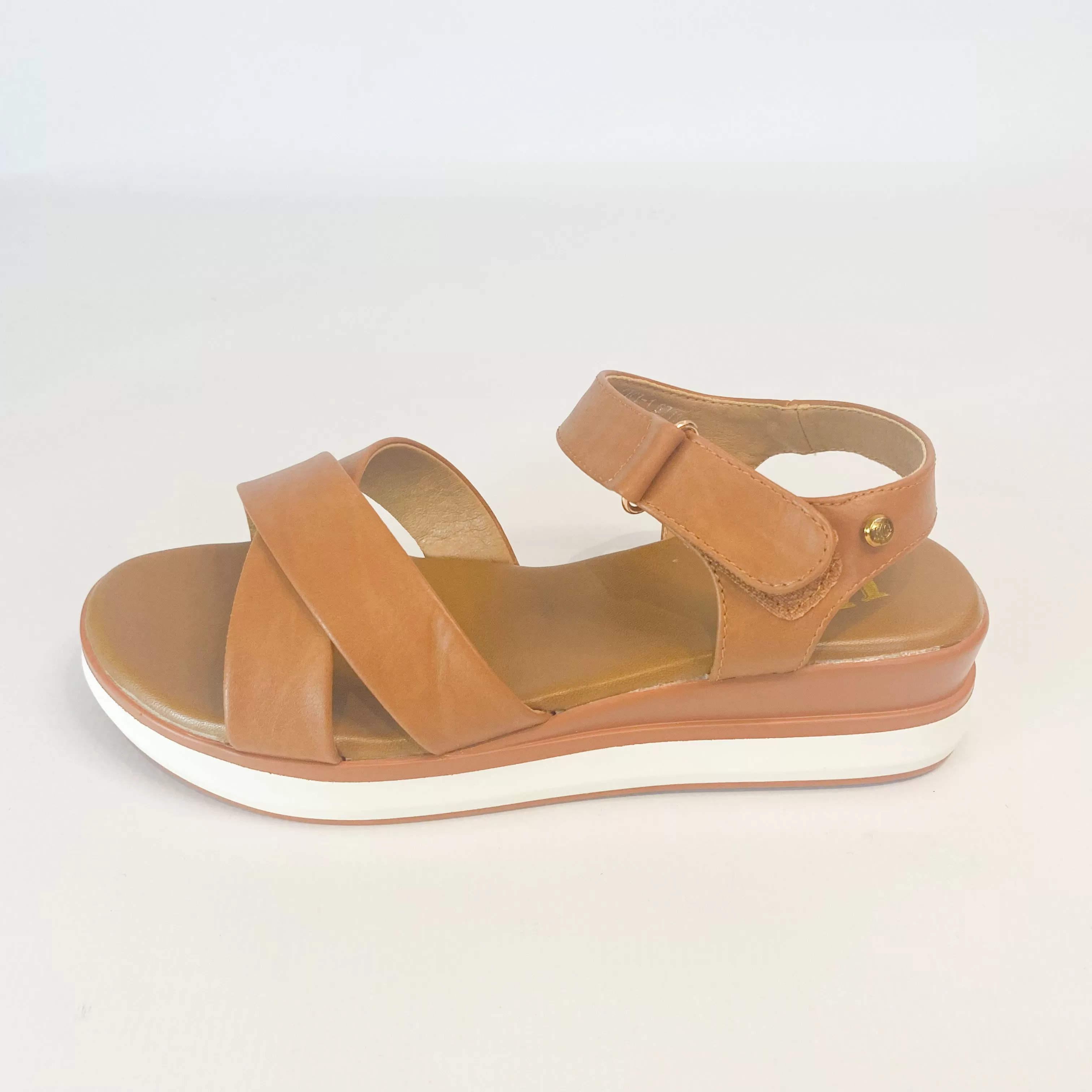 KG tan crossover wedge sandal