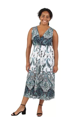 La Cera Plus Size Paisley Printed Sleeveless Long Dress