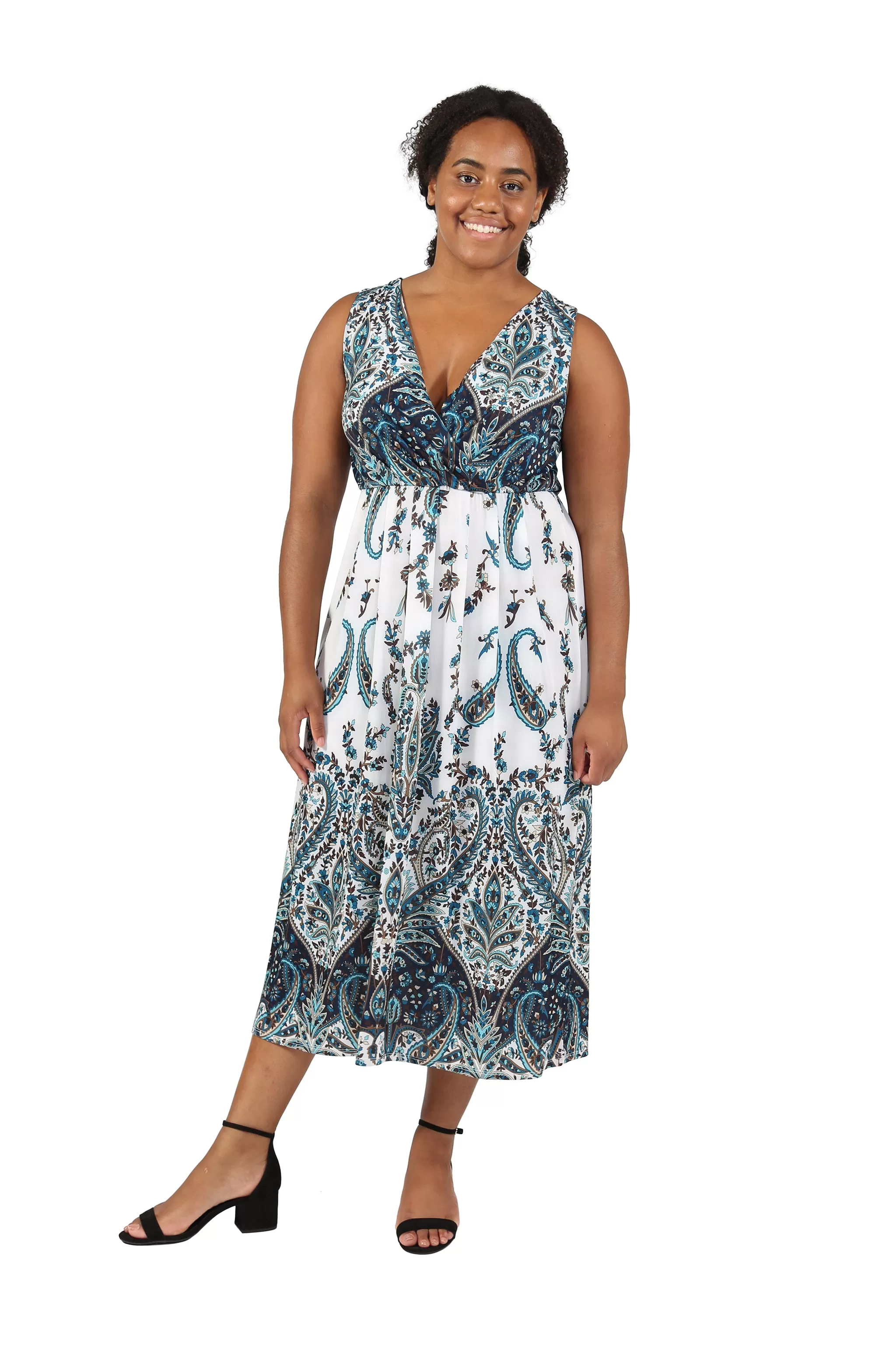 La Cera Plus Size Paisley Printed Sleeveless Long Dress