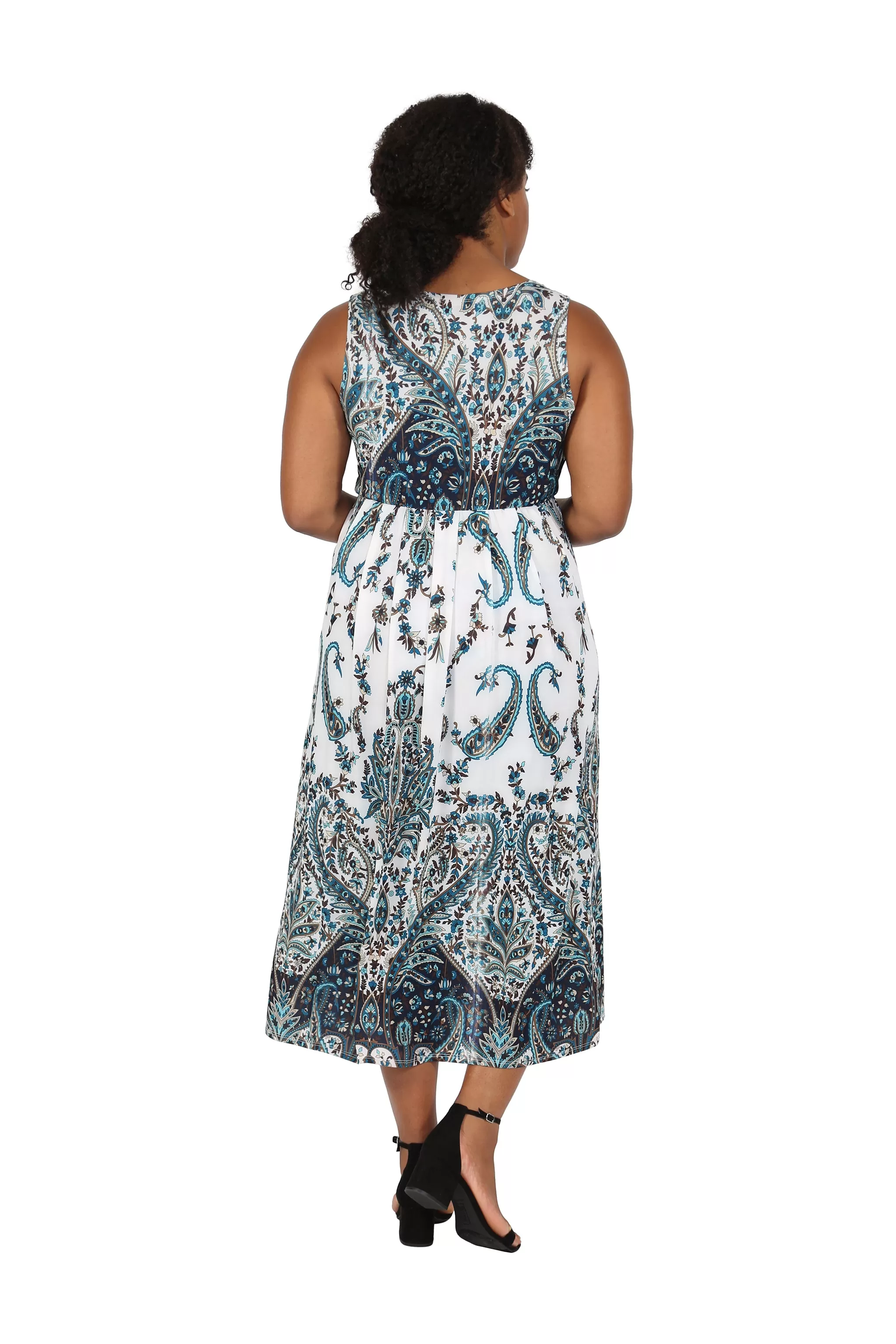 La Cera Plus Size Paisley Printed Sleeveless Long Dress