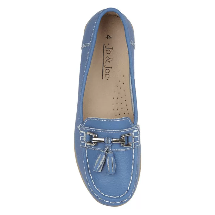 Ladies Leather Slip on French Blue Shoes Nautical Flat Jo & Joe