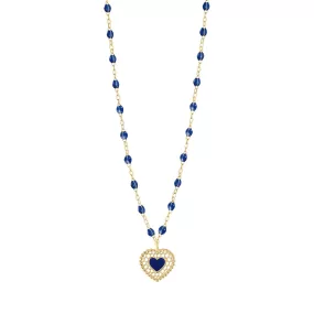 Lapis Lace Heart Necklace, Yellow Gold, 16.5"