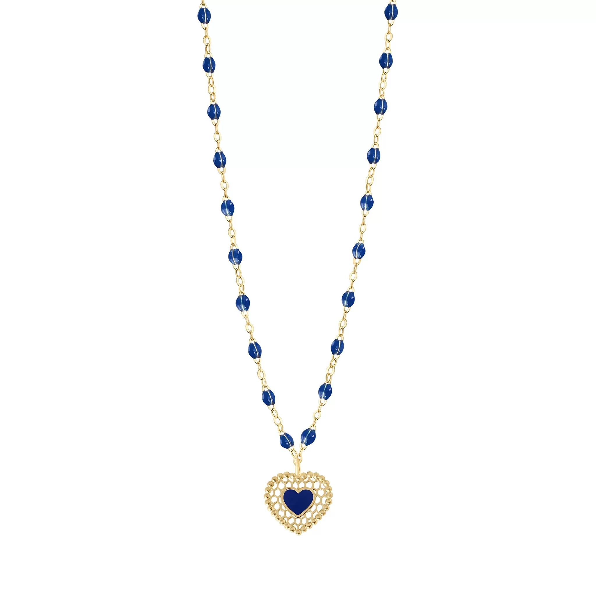 Lapis Lace Heart Necklace, Yellow Gold, 16.5"