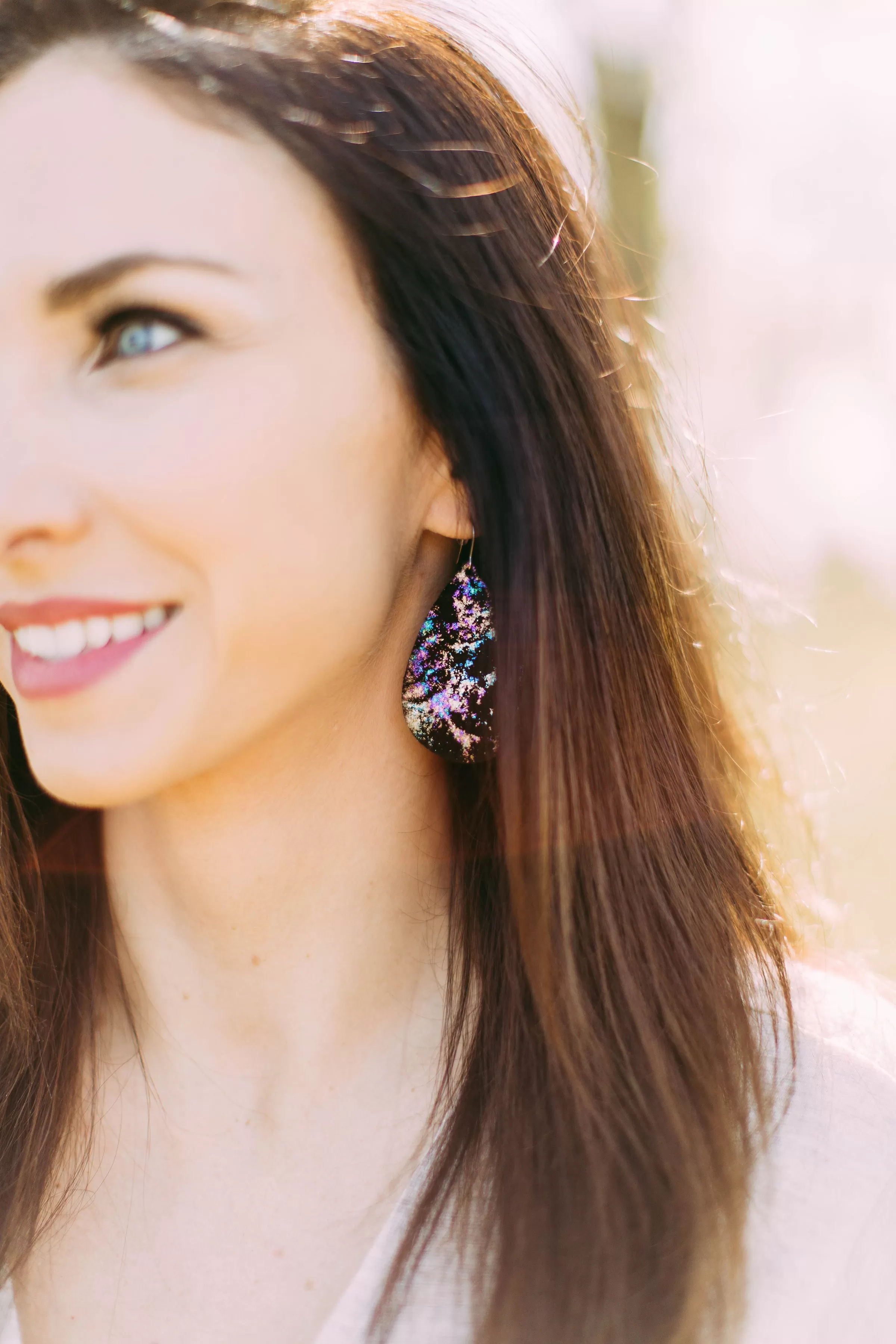 Leather Teardrop Earring Northern Lights