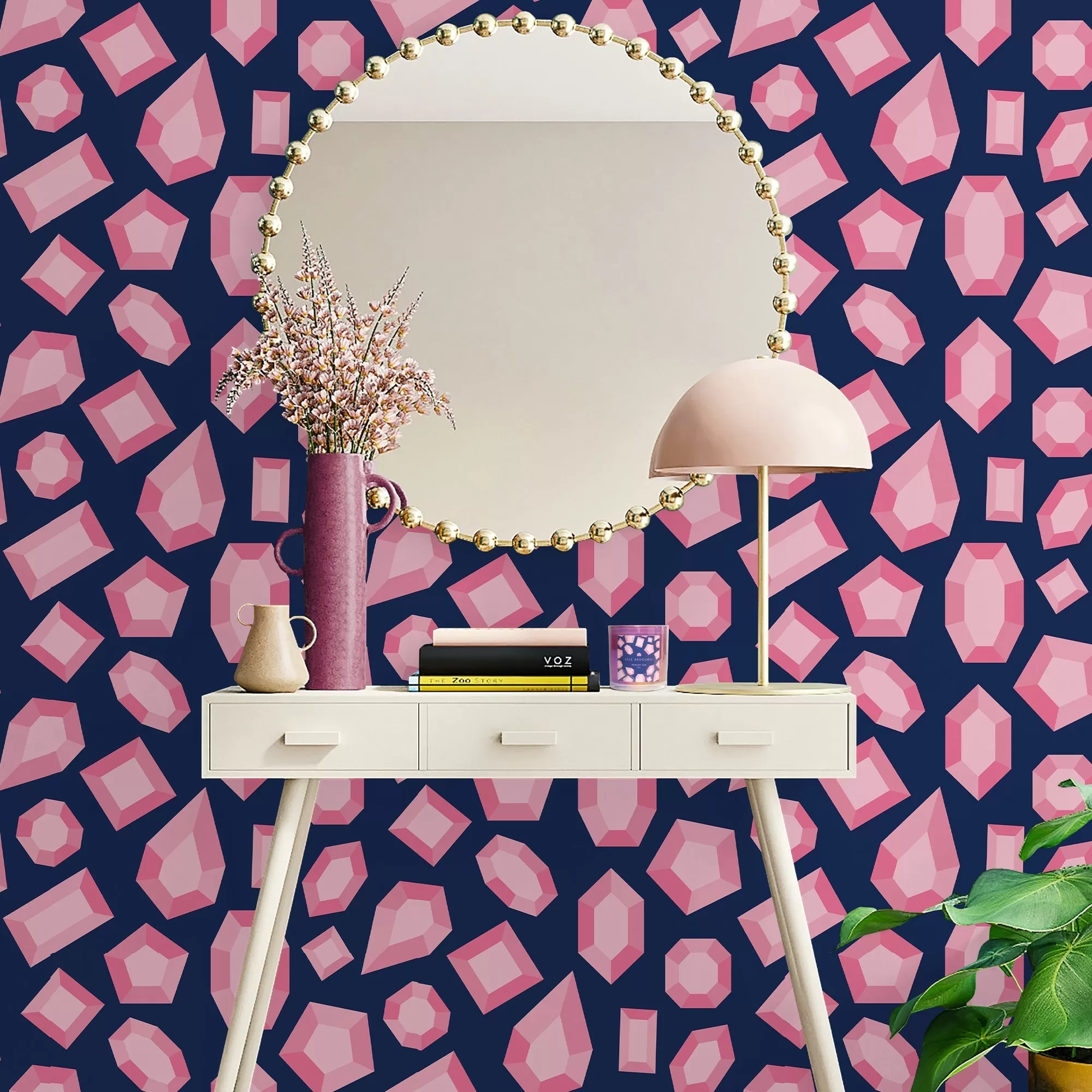 LELE SADOUGHI X NUWALLPAPER BY WALLPOPS LELE GEMS NAVY PEEL AND STICK WALLPAPER