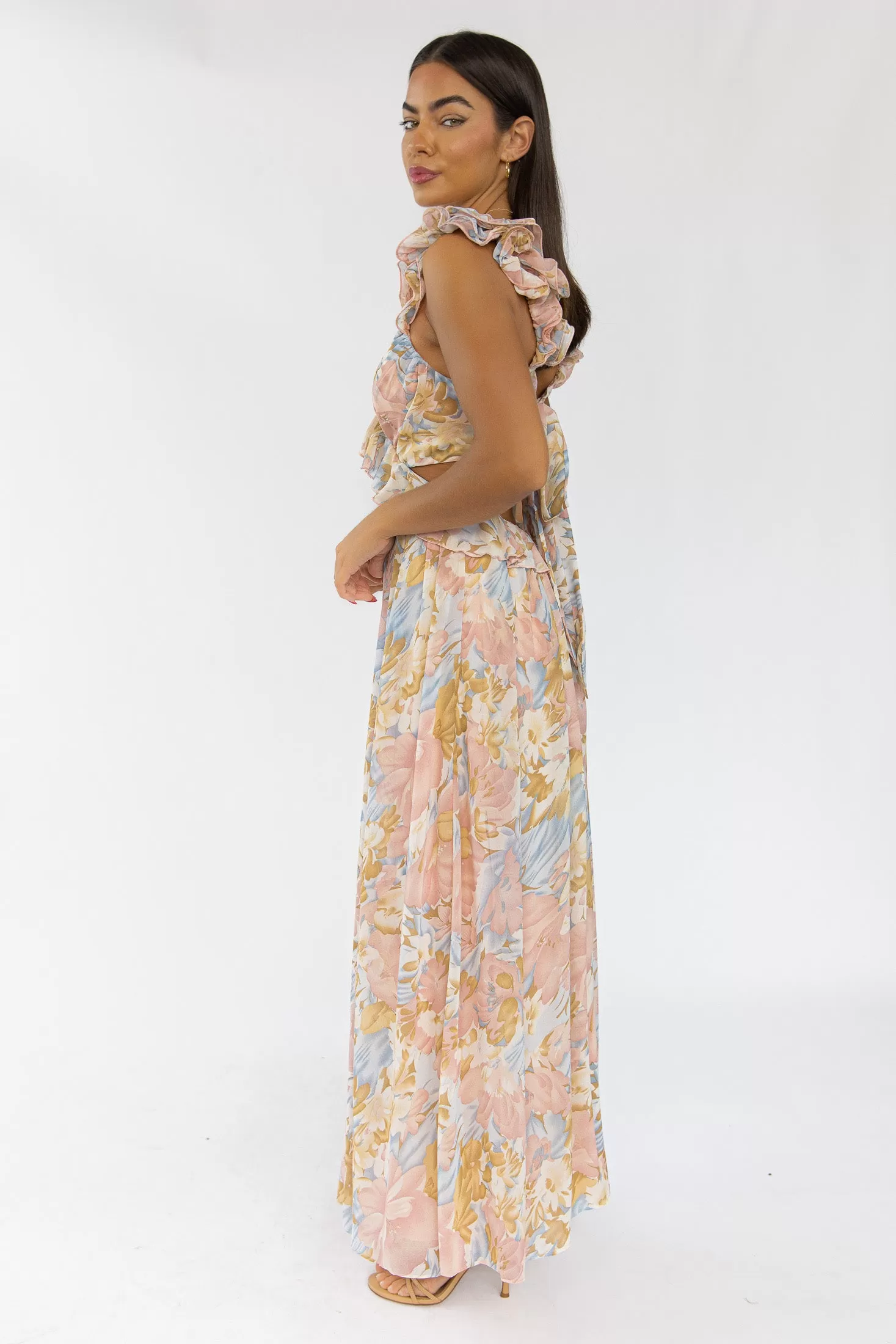 Liana Pink Floral Cutout Maxi Dress