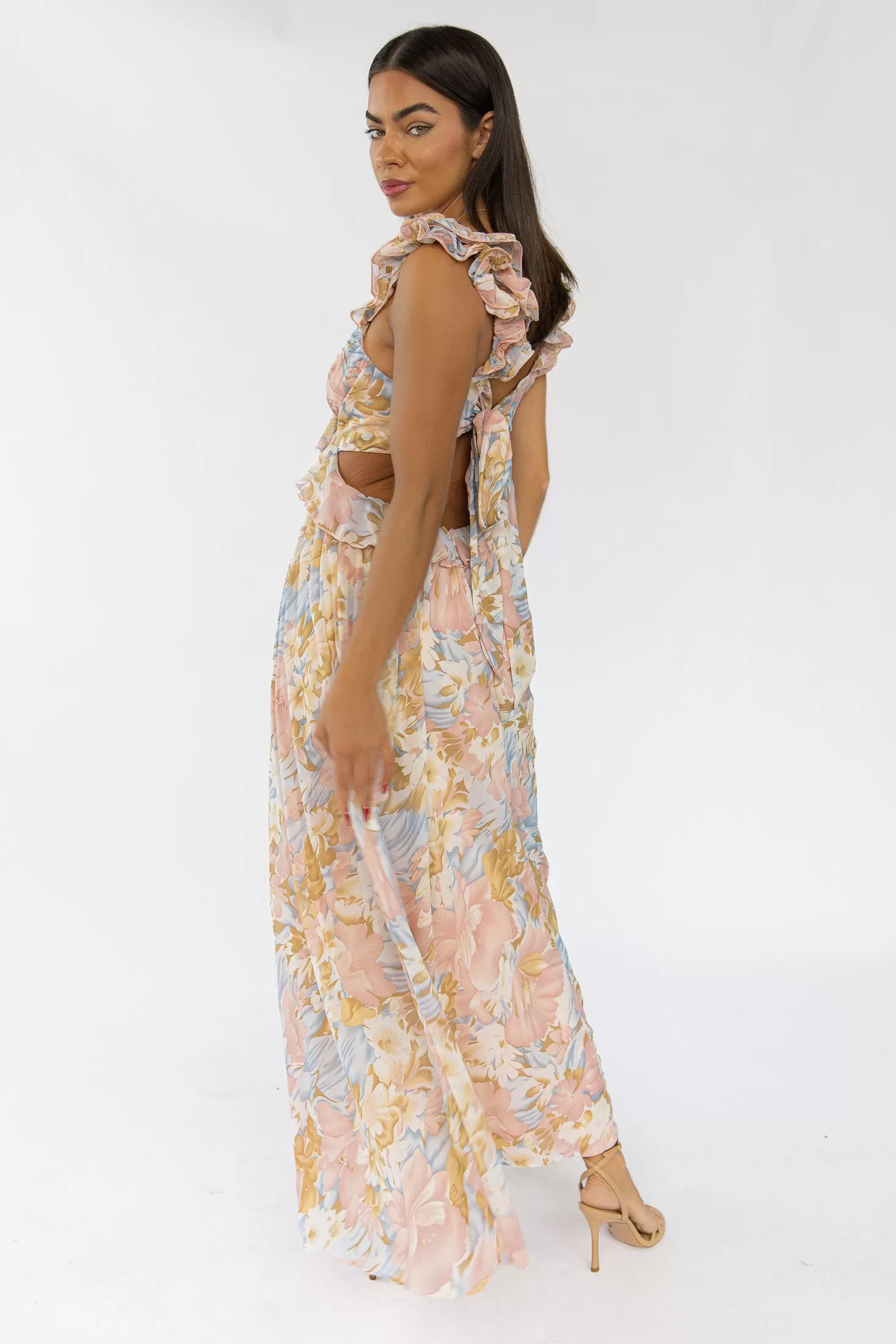 Liana Pink Floral Cutout Maxi Dress