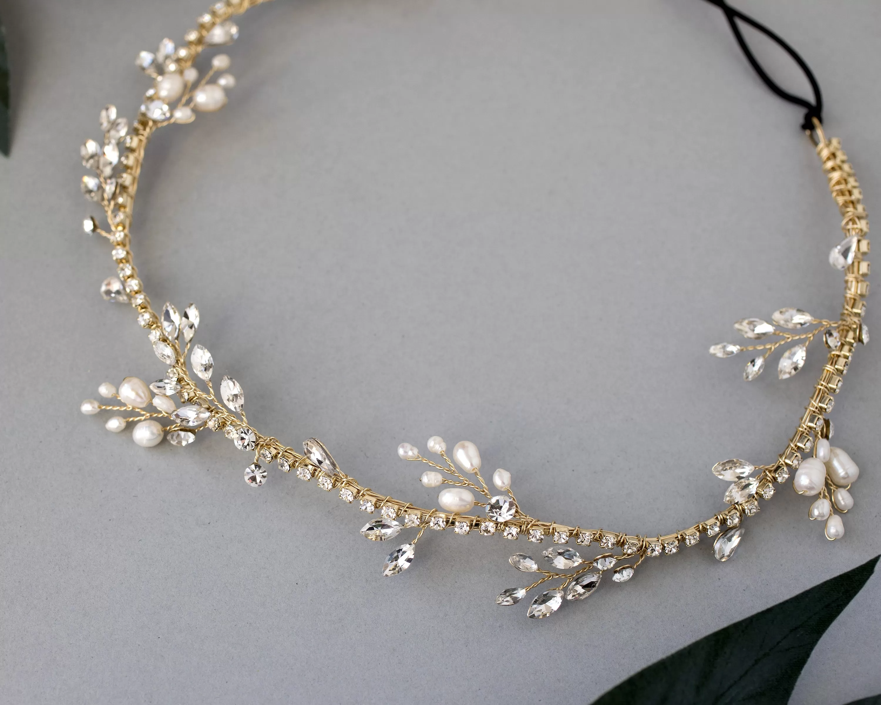 Light Gold Cultured Pearl Vine Headband