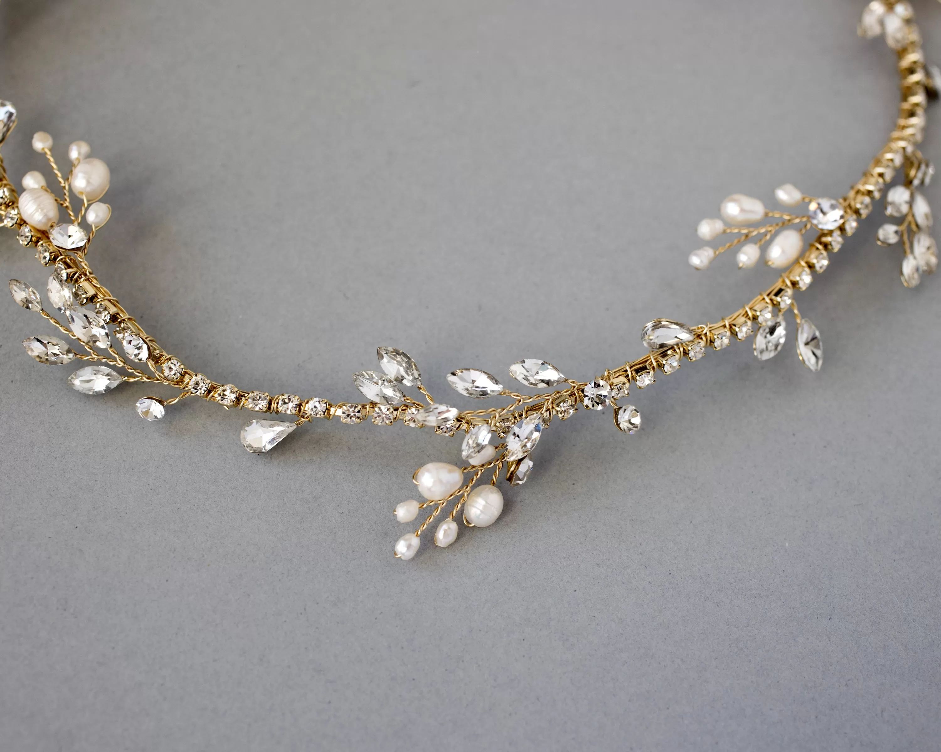 Light Gold Cultured Pearl Vine Headband