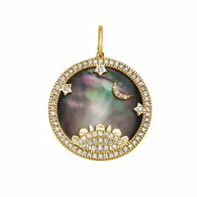 Lionheart - Starry Night - Grey Mother of Pearl Charm with Diamonds, Yellow Gold