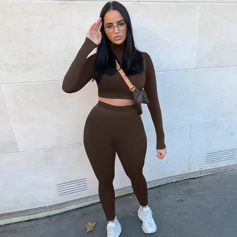 Long Sleeve Crop Top   Leggings Bodycon Tracksuit