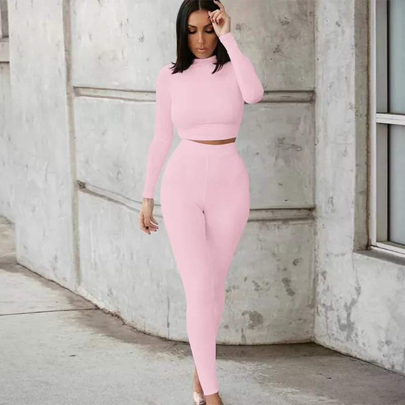 Long Sleeve Crop Top   Leggings Bodycon Tracksuit