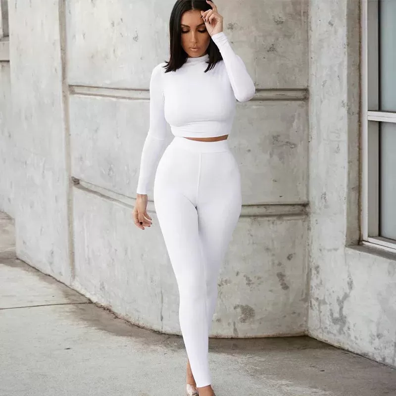 Long Sleeve Crop Top   Leggings Bodycon Tracksuit