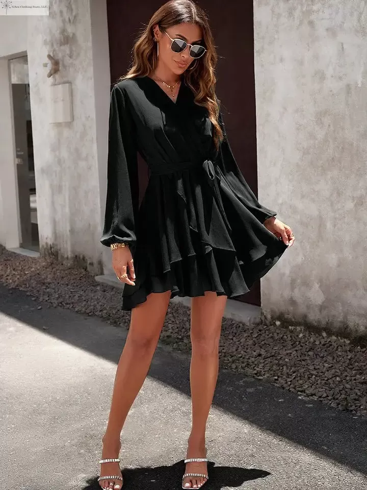 Long sleeve Tie-waist Mini Dress