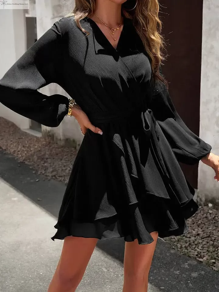 Long sleeve Tie-waist Mini Dress