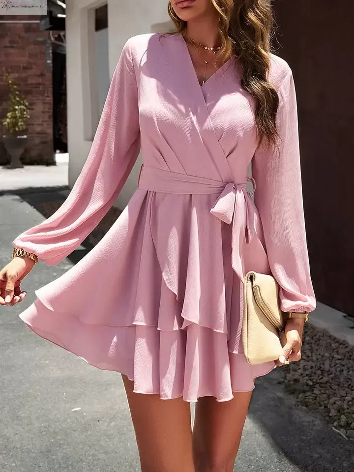 Long sleeve Tie-waist Mini Dress