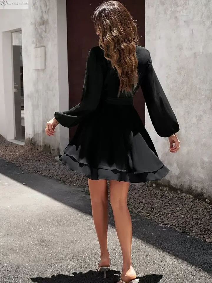 Long sleeve Tie-waist Mini Dress