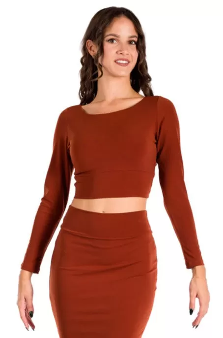 Long Sleeve Twisted Knot V-neck Crop Top