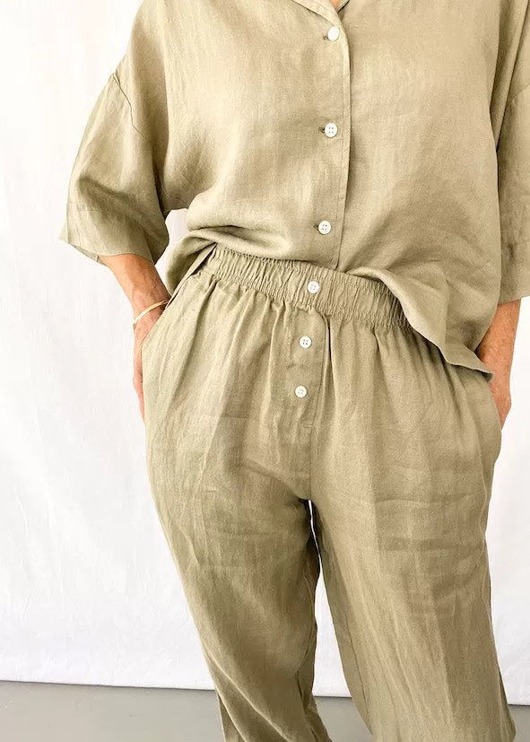 Lounge Linen Pant - Washed Olive