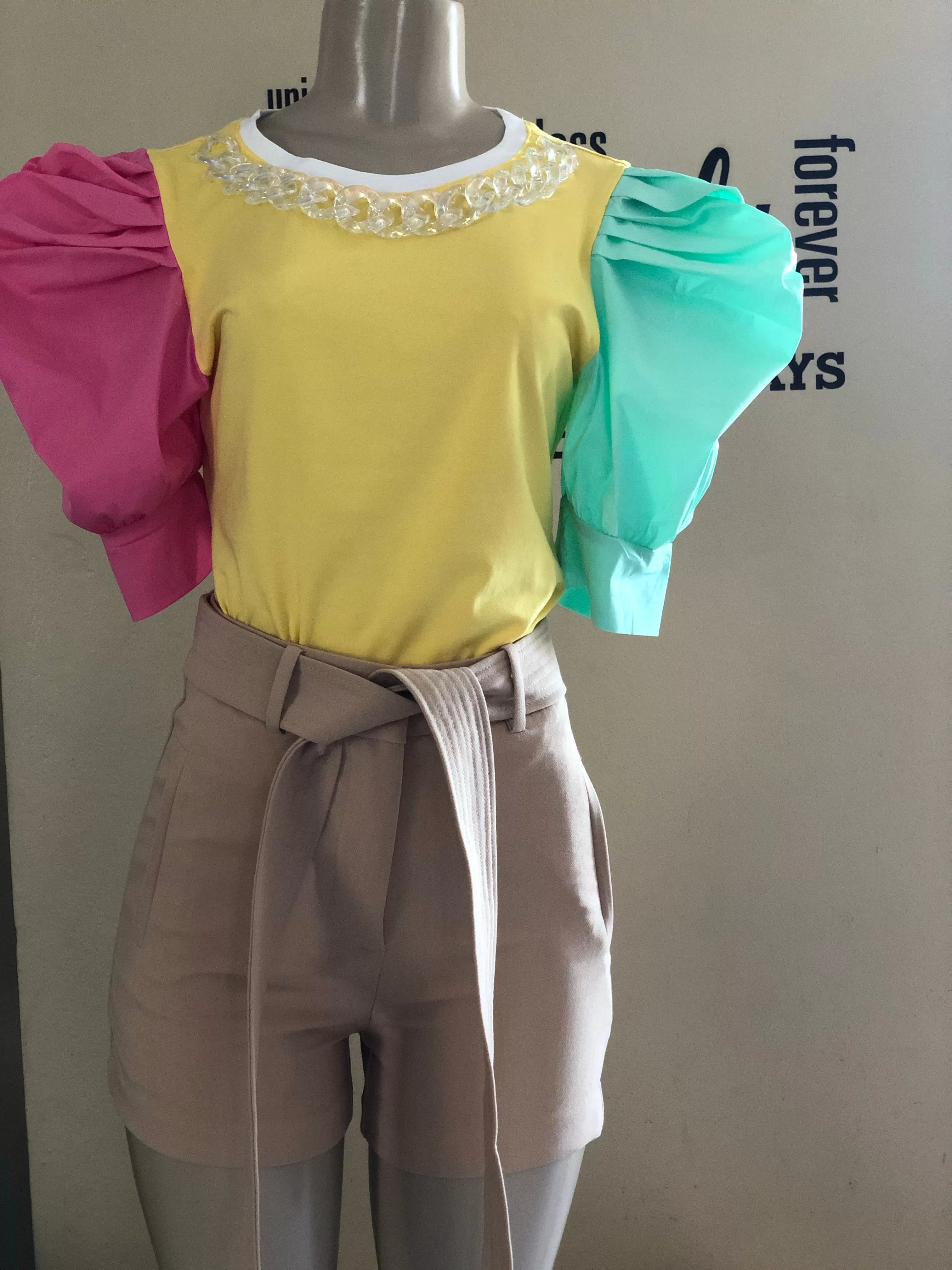 LP7974 Yellow Short Sleeves Puff top