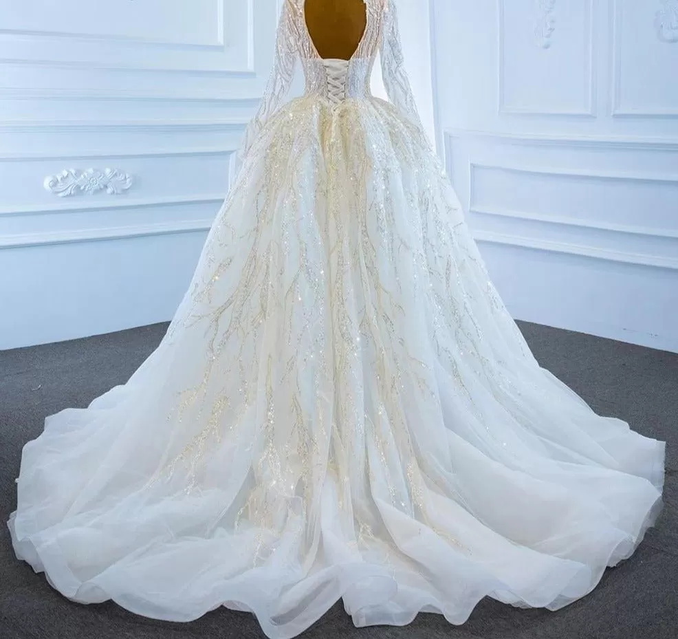 Luxury White Sparkle Beading Lace Up Bridal Dress